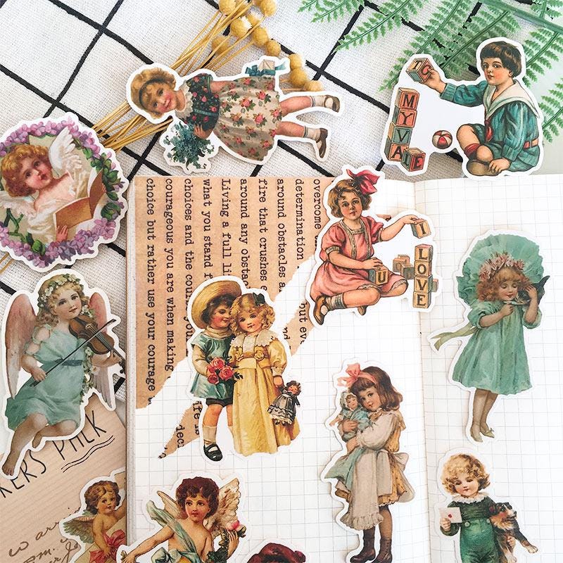 Angel Baby Stickers, Vintage Victorian Ephemera, Junk Journal Stickers, Scrapbook Decals