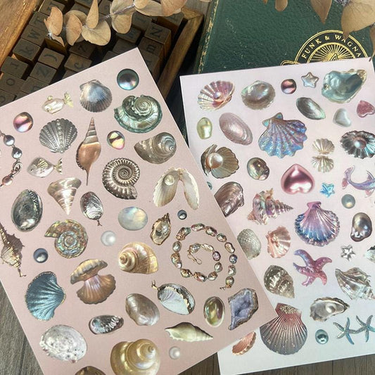 Dreamy Ocean Stickers – Iridescent Shells, Pearls & Starfish for Journals and Scrapbooking