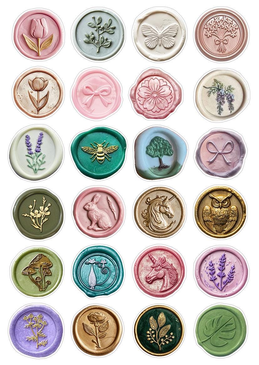 Vintage Faux Seal Stamp Set – Floral & Nature Embellishments