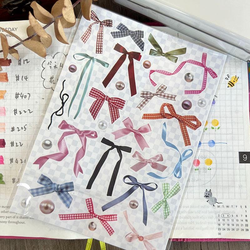 Kawaii Button Bow Pearl Stickers: Pastel Scrapbook Planner Decorations