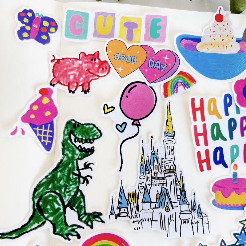 Happy Party Stickers, Cartoon Crayon Doodles, Hand Drawn Journaling Decals, Scrapbook Collage Art Materials