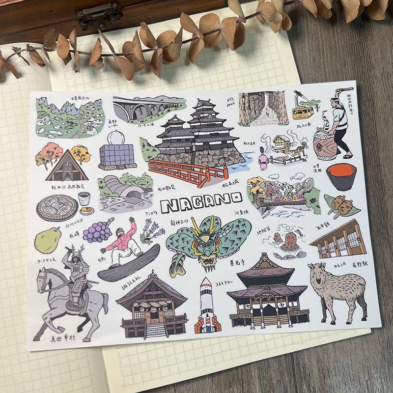 Japan Travel Stickers: Tokyo, Kyoto, Mt. Fuji (Waterproof PVC)