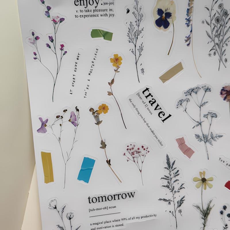 Vintage Transparent Floral Stickers, Clear Botanical Ephemera for Scrapbooking