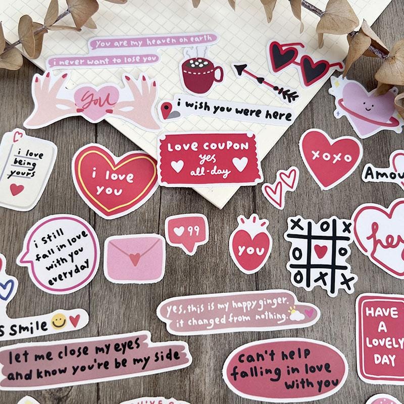 Kawaii Love Message Stickers Pack – Romantic Scrapbook & Planner Decor
