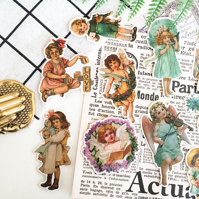 Angel Baby Stickers, Vintage Victorian Ephemera, Junk Journal Stickers, Scrapbook Decals