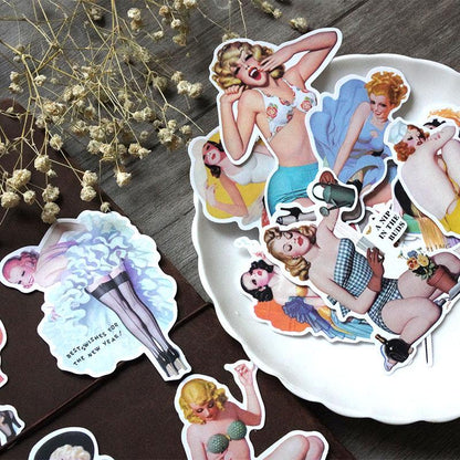 Retro Pin-Up Girls Stickers | 1950s Glamour Women Illustration | Classic Pinup Art Collage Decals