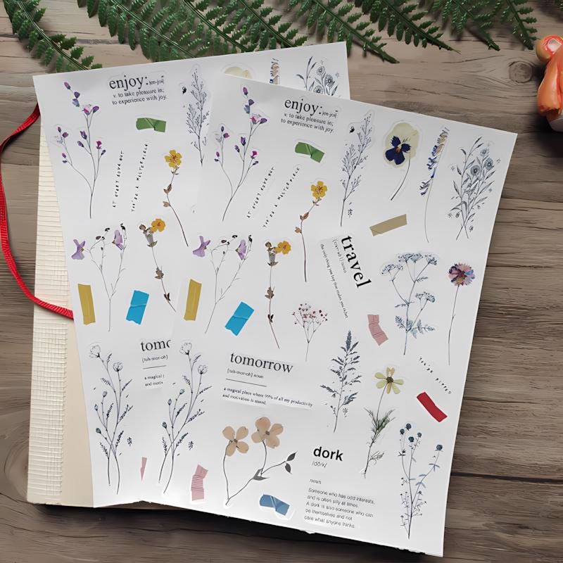 Vintage Transparent Floral Stickers, Clear Botanical Ephemera for Scrapbooking