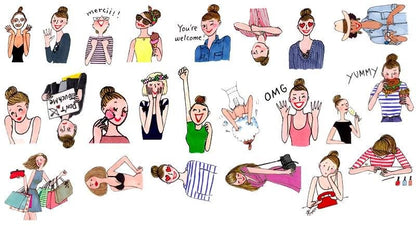 Fashion Girl Stickers Pack - Daily Life Women Planner Journal Deco Shopping Eating Makeup