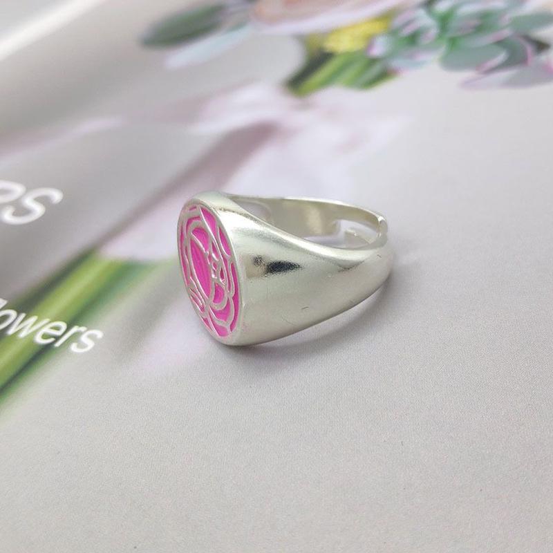 Red Rose Signet Ring, Revolutionary Style Anime Gift, Black Enamel Duelist Band