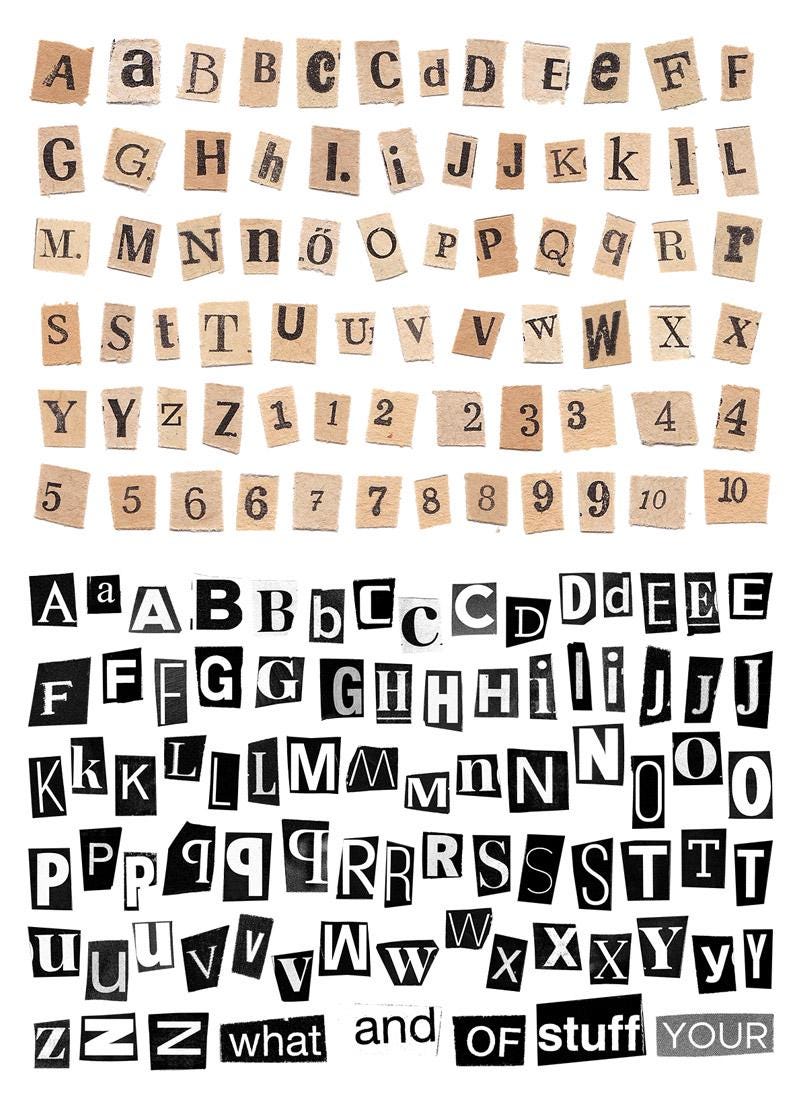 Ransom Letter Alphabet Stickers, Magazine Style Cutout Letters, Scrapbook & Junk Journal Sticker Sheet