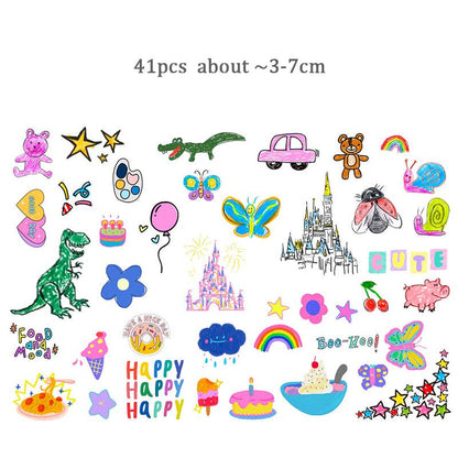 Happy Party Stickers, Cartoon Crayon Doodles, Hand Drawn Journaling Decals, Scrapbook Collage Art Materials