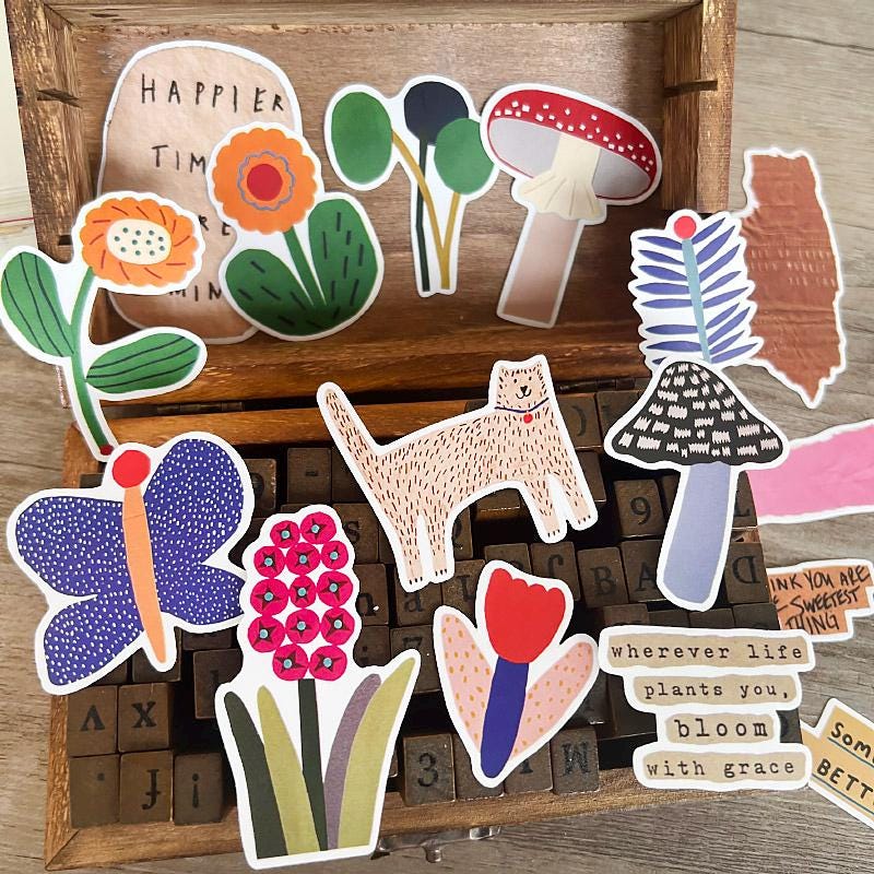 Vintage Floral Stickers for Journal – Collage Scrapbook Stickers with Motivational Phrases