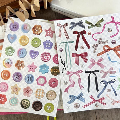 Kawaii Button Bow Pearl Stickers: Pastel Scrapbook Planner Decorations