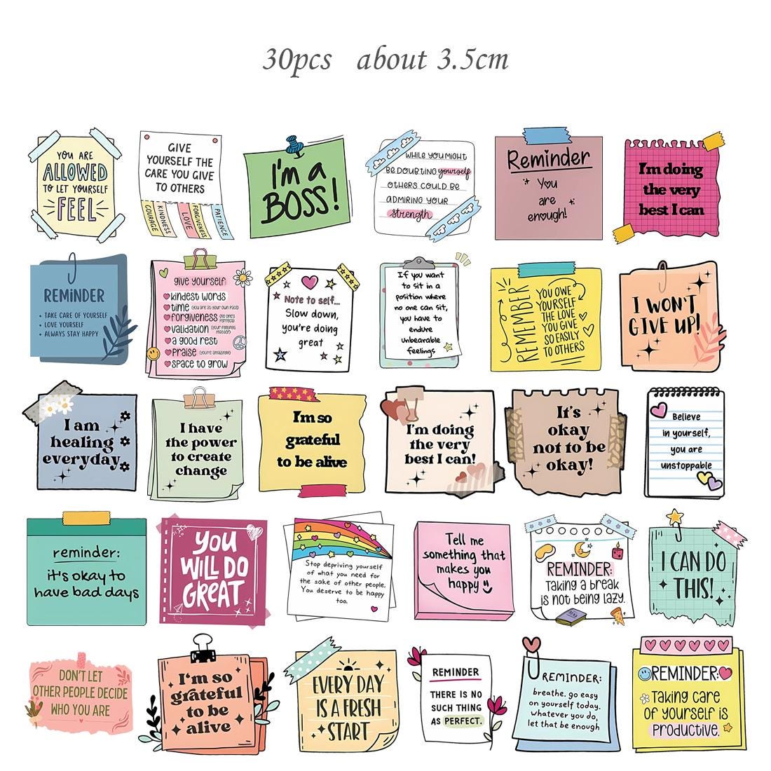 Motivational Self Care Stickers, Positive Affirmation Inspirational Sticker Pack for Journals, Laptops, Planners, Kindle