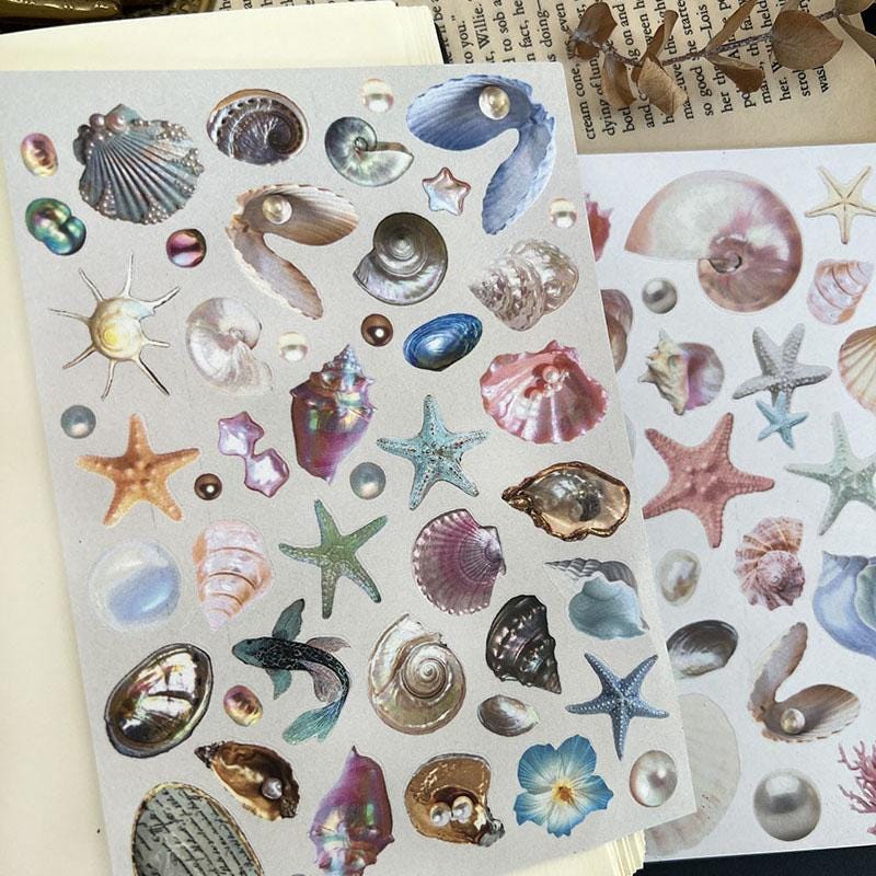 Dreamy Ocean Stickers – Iridescent Shells, Pearls & Starfish for Journals and Scrapbooking