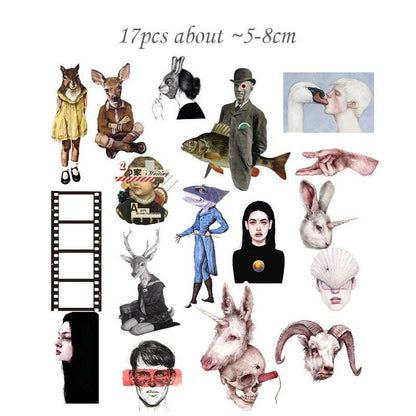 Surreal Animal & Human Stickers - Unique Fantasy Designs for Scrapbooking