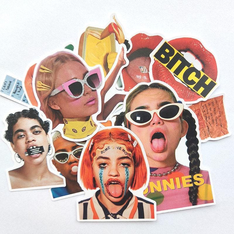 Y2K Quirky Stickers Pack Funny Faces Food Lips Sunglasses Laptop Journal Decals