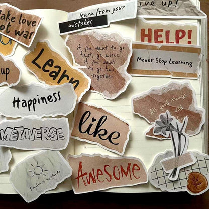 Vintage Quote Stickers, Torn Paper Ephemera for Junk Journal, Retro Scrapbook Supplies