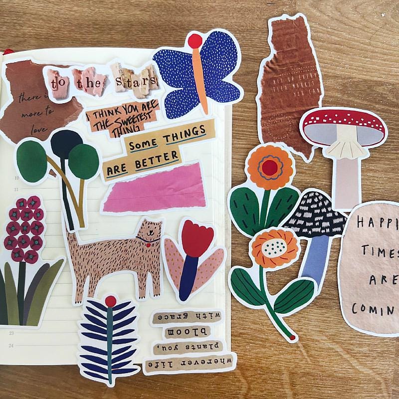 Vintage Floral Stickers for Journal – Collage Scrapbook Stickers with Motivational Phrases