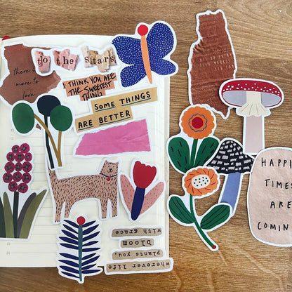 Vintage Floral Stickers for Journal – Collage Scrapbook Stickers with Motivational Phrases