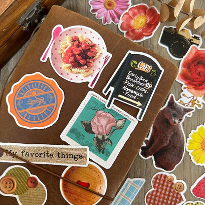 Retro Floral Food Cat Stickers, Planner Journal Scrapbook Craft Supplies