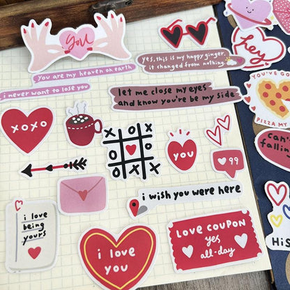 Kawaii Love Message Stickers Pack – Romantic Scrapbook & Planner Decor