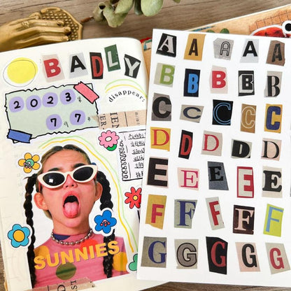 Ransom Letter Alphabet Stickers, Magazine Style Cutout Letters, Scrapbook & Junk Journal Sticker Sheet