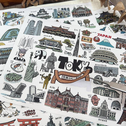 Japan Travel Stickers: Tokyo, Kyoto, Mt. Fuji (Waterproof PVC)