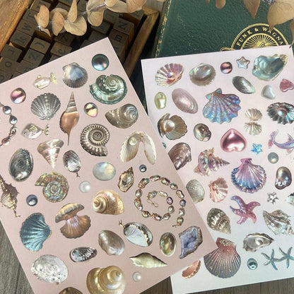 Dreamy Ocean Stickers – Iridescent Shells, Pearls & Starfish for Journals and Scrapbooking