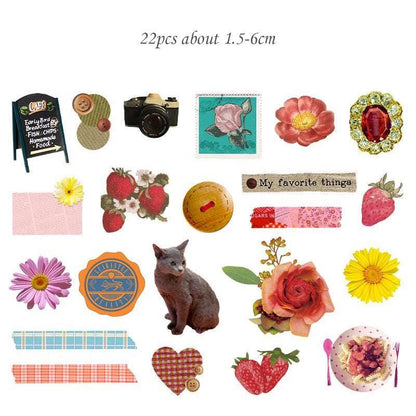Retro Floral Food Cat Stickers, Planner Journal Scrapbook Craft Supplies
