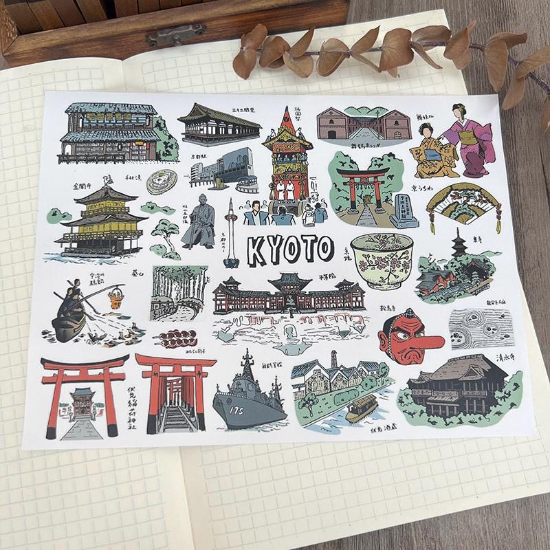 Japan Travel Stickers: Tokyo, Kyoto, Mt. Fuji (Waterproof PVC)