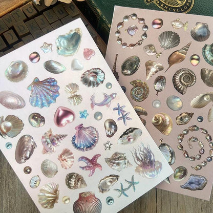 Dreamy Ocean Stickers – Iridescent Shells, Pearls & Starfish for Journals and Scrapbooking