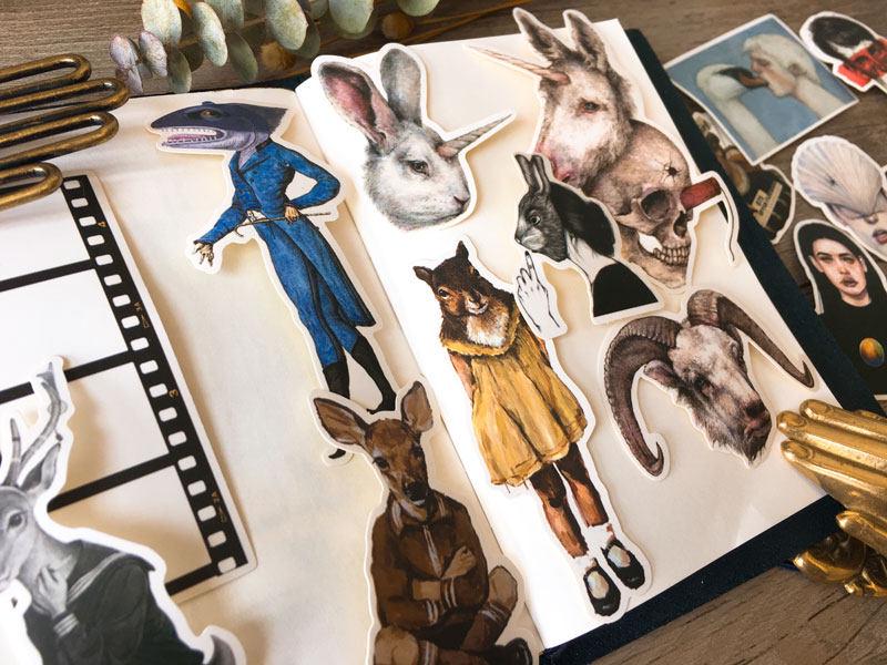 Surreal Animal & Human Stickers - Unique Fantasy Designs for Scrapbooking