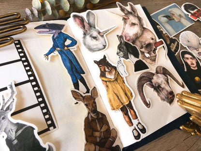 Surreal Animal & Human Stickers - Unique Fantasy Designs for Scrapbooking