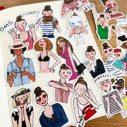 Fashion Girl Stickers Pack - Daily Life Women Planner Journal Deco Shopping Eating Makeup