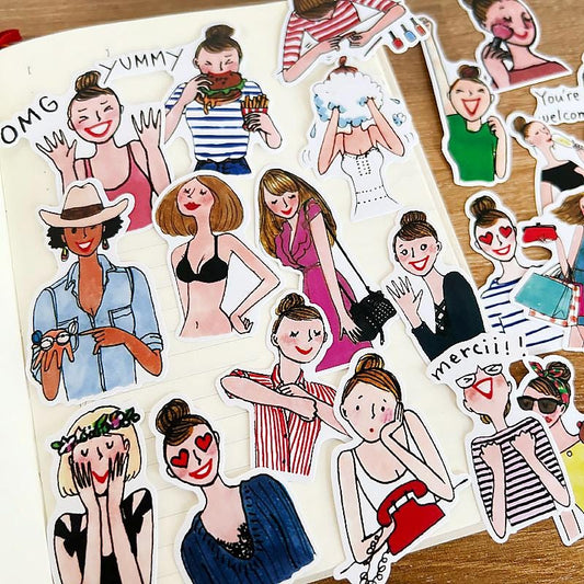 Fashion Girl Stickers Pack - Daily Life Women Planner Journal Deco Shopping Eating Makeup