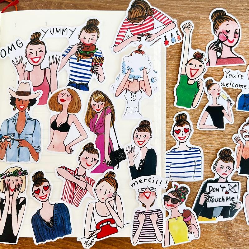Fashion Girl Stickers Pack - Daily Life Women Planner Journal Deco Shopping Eating Makeup