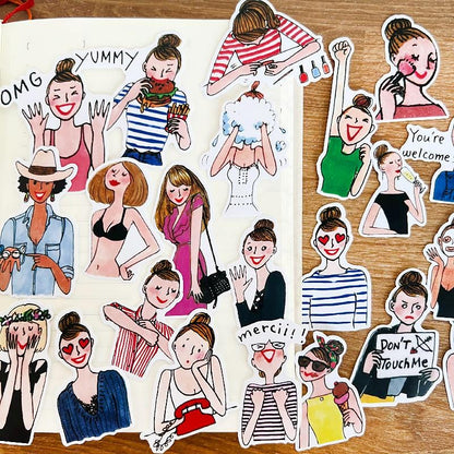 Fashion Girl Stickers Pack - Daily Life Women Planner Journal Deco Shopping Eating Makeup