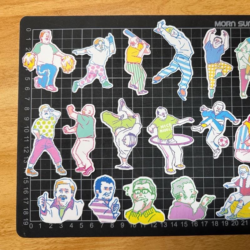 Funny Active Dad Stickers | Retro Sports & Yoga Poses, Planner Decoration