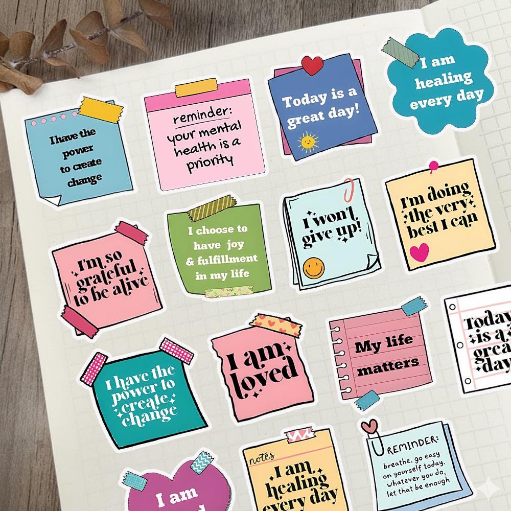 Motivational Self Care Stickers, Positive Affirmation Inspirational Sticker Pack for Journals, Laptops, Planners, Kindle