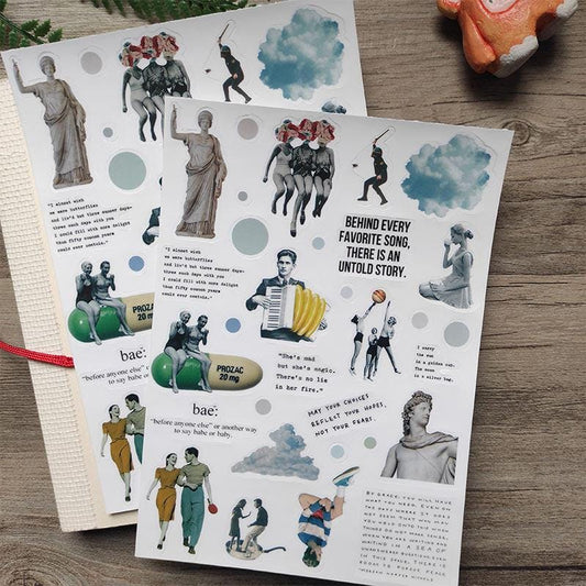 Retro Surreal Collage Stickers, Vintage Journal Decor (Waterproof PVC)