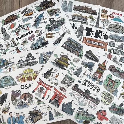 Japan Travel Stickers: Tokyo, Kyoto, Mt. Fuji (Waterproof PVC)
