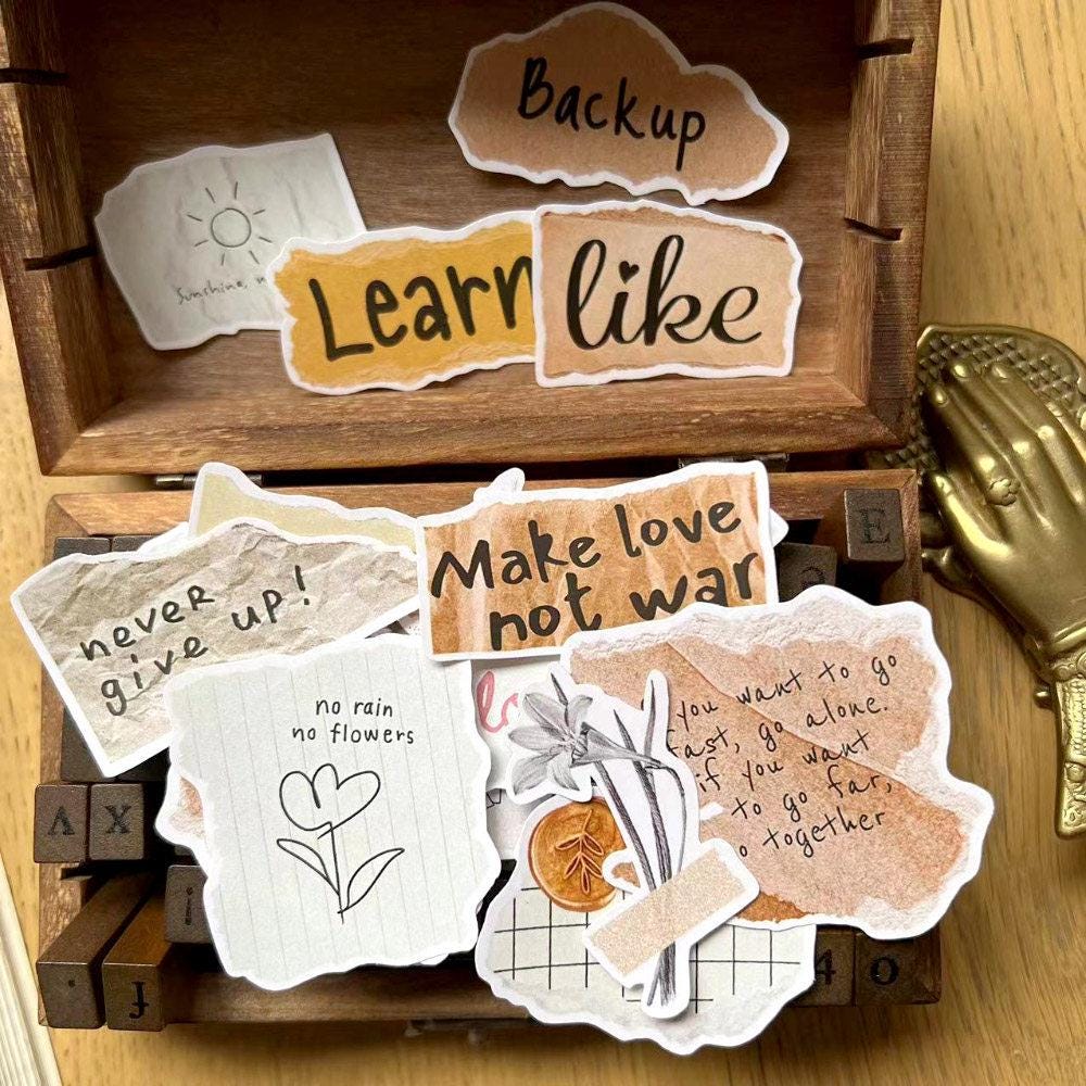 Vintage Quote Stickers, Torn Paper Ephemera for Junk Journal, Retro Scrapbook Supplies