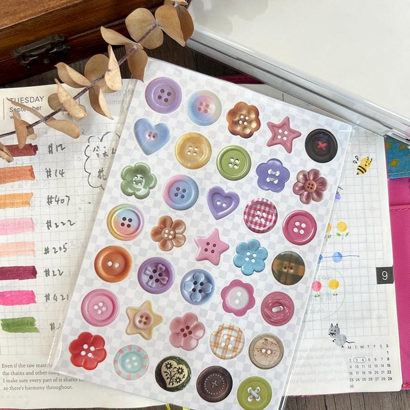 Kawaii Button Bow Pearl Stickers: Pastel Scrapbook Planner Decorations