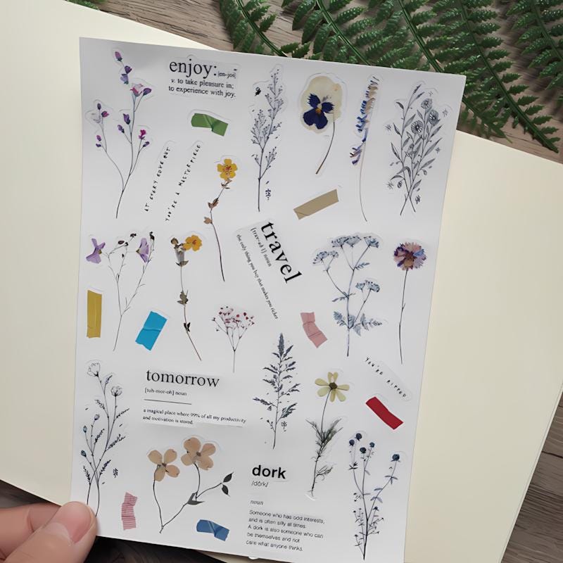 Vintage Transparent Floral Stickers, Clear Botanical Ephemera for Scrapbooking