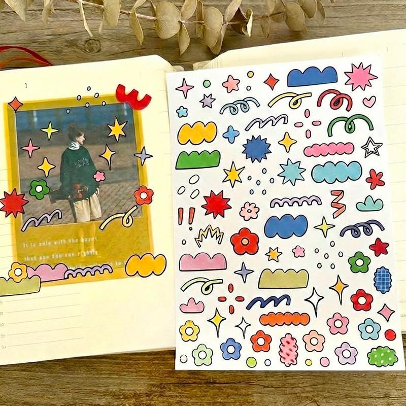 Kawaii Floral Ribbon Sticker: Journaling and Photo Decor Supplies