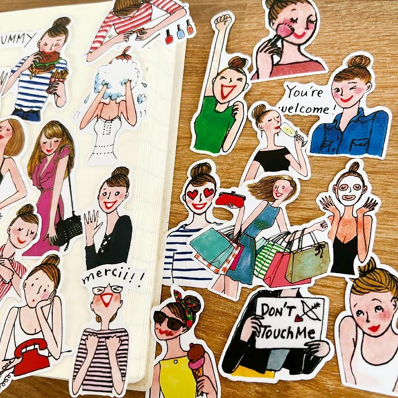 Fashion Girl Stickers Pack - Daily Life Women Planner Journal Deco Shopping Eating Makeup