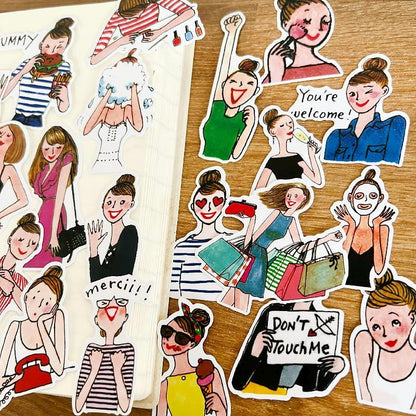 Fashion Girl Stickers Pack - Daily Life Women Planner Journal Deco Shopping Eating Makeup