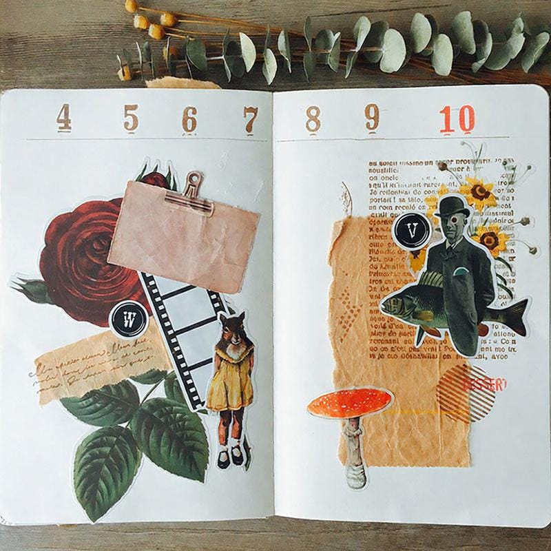 Surreal Animal & Human Stickers - Unique Fantasy Designs for Scrapbooking