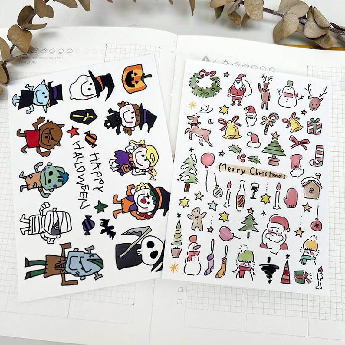 Vintage Halloween Stickers, Gothic Occult Decals, Spooky Ghost Bat Moon Art for Planners